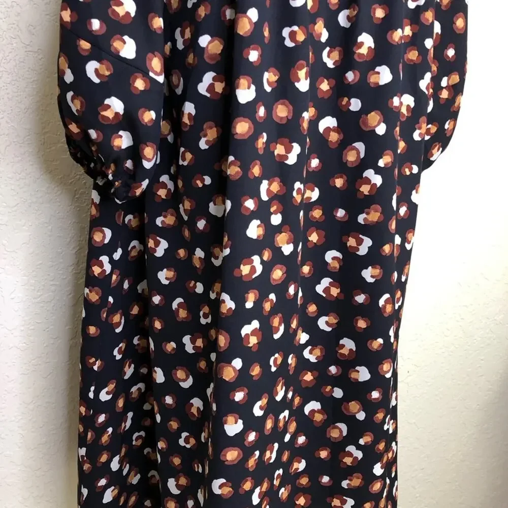 Ann Taylor navy blue red gold white shift dress size Medium